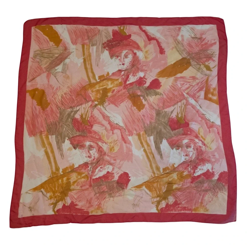 Vintage Impressionist Watercolor Portrait Square Scarf Pink Terracotta 30x30